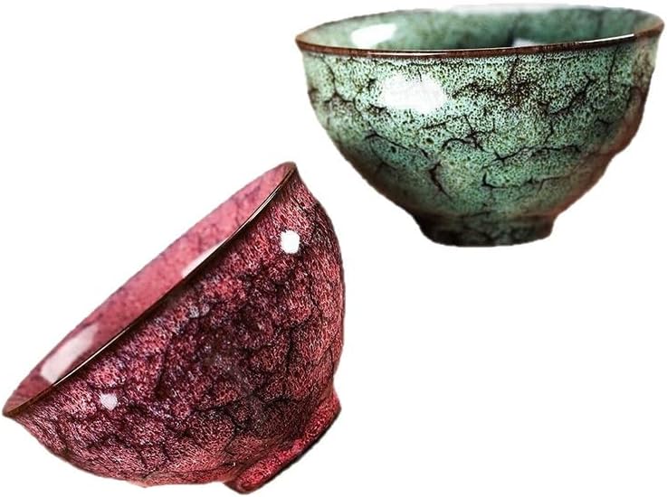 Handmade Glazed Kiln Change Tea Cups - 5-Piece Wuxing Ceramic Teacup Set for Gongfu Tea, Japanese Matcha, and Daily Sipping - Unique Crackle Glaze Finish - Ideal Gift for Tea Enthusiasts