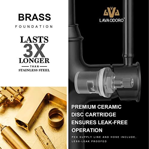 Chrome Kitchen Faucet With Pull Down Sprayer, Lava Odoro Traditional Kitchen Sink Faucet Single Handle Pull-Down Kitchen Faucet For Sink 1 Hole And 3 Hole With Deck Plate, 17 Inch, Kf421-C #TOP6