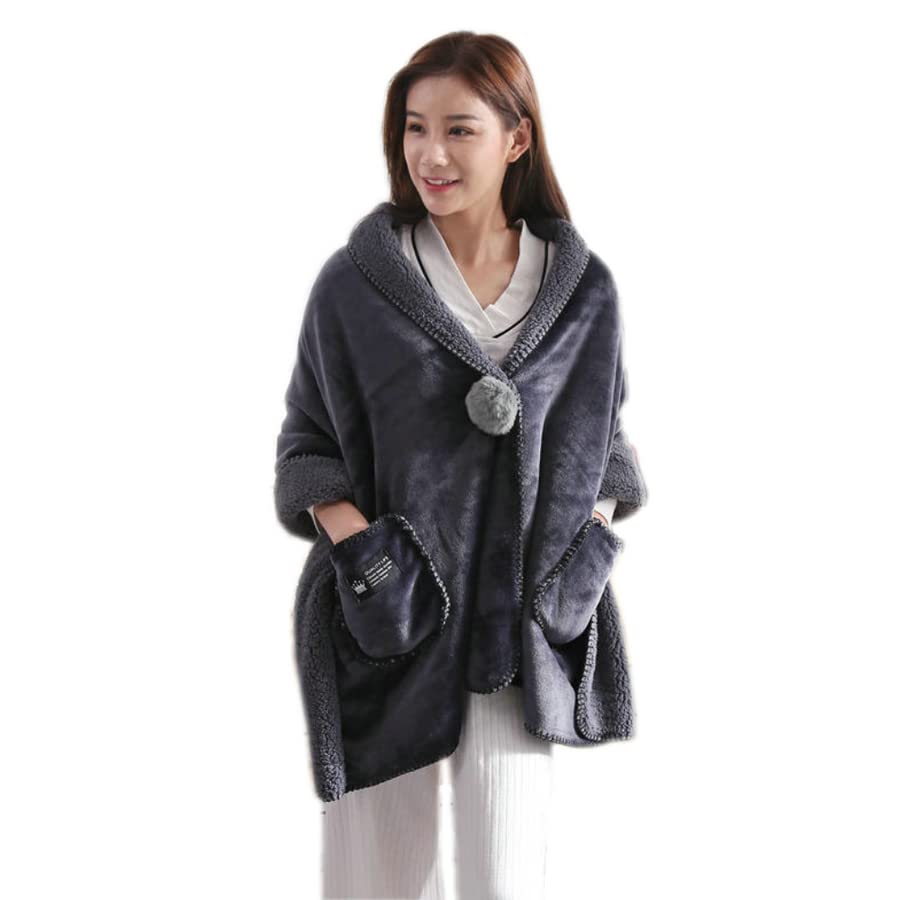 MOBUKJUU Wearable Blanket Winter Warm Cloak Cape Shawl Blanket Flannel Blanket Plush Shawl Travel Thicken Bedroom Blanket (Dark Gray)