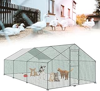 LZQ Outdoor Chicken Run Coop Chicken House Roof Poultry Hutch Galvanised Steel Frame with PE for Small Animals Pets Hens Rabbit Dogs Ducks(3 × 6 × 2 m)