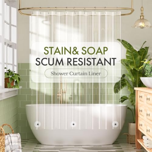 Image of Bathway Shower Curtain Liner, Clear Shower Curtain Liner Plastic 60 x 78 PEVA Waterproof Shower Curtain Liner with 3 Magnets and 10 Rustproof Grommet Holes, Lightweight Long Shower Liner for Bathroom