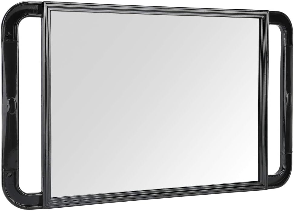 Large Rectangle Double Handle Salon Mirror 40.5x24cm, Makeup Barber Hair Handheld Back Mirror Glass ABS Frame