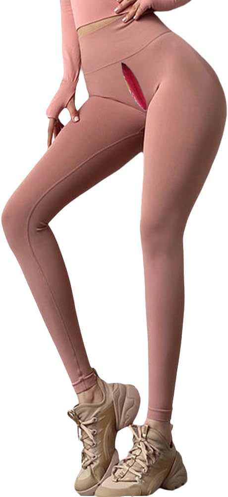 Liaeglam Women's Compression Petite Crotchless Leggings Butt Lifting Workout Gym Tummy Control Yoga Pants
