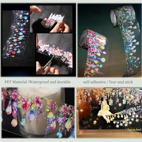 Image of PET Tpae Stickers for Journaling,3 Rolls Lighting Washi Tape Stickers for Scrapbooking,Junk Journal Supplies,DIY Craft,Gift Wrap,Notebook,Phone Case(Night Light)