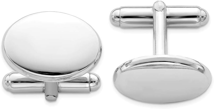 Solid 925 Sterling Silver Men's Oval Cufflinks - 13mm x 18mm