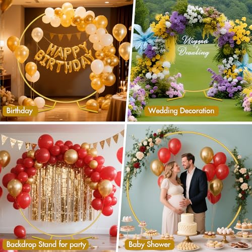 Image of Nisoger 7.2FT Round Backdrop Stand, Circle Gold Balloon Wedding Arch Frame | Metal Wedding Backdrop With Storage Bag For Valentines Day Parties, Baby Shower, Ceremony and Graduation Decorations