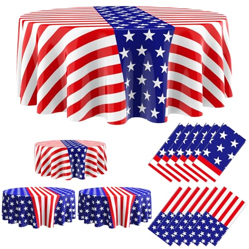 Image of Oudain 4th of July Decoration Tablecloths 84 Inch Plastic 250th Anniversary Patriotic Tablecloth American Flag Red White Blue Disposable Tablecover for Memorial Day Party Supplies(12 Pcs,Star Stripe)