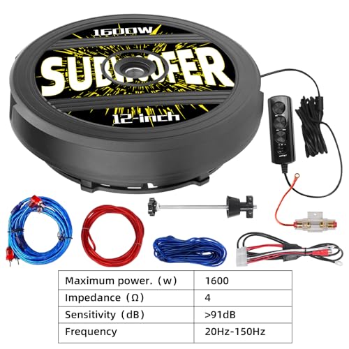Image of 12 inch Active Spare Tire Subwoofer - 1600W Peak / 200W RMS, Plug & Play Car Subwoofer with Remote Control | Specifically Designed for Spare Tire Well | Deep Bass Car Amplifier Audio System