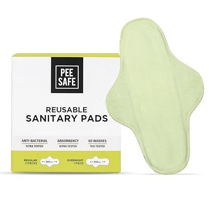 Pee Safe Reusable Sanitary Pads For Women | Anti-Bacterial | Superb Absorbency | Lasts Up To 60 Washes | 3 Regular Pads + 1 Overnight Pad | Skin Friendly | Comfortable & Easy TO Use | Pack of 4