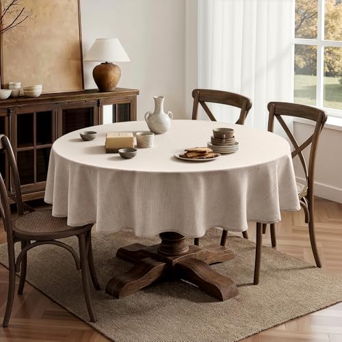 MIULEE Linen Textured 70 Inch Round Tablecloth Ivory by MIULEE - Used condition - Image 9