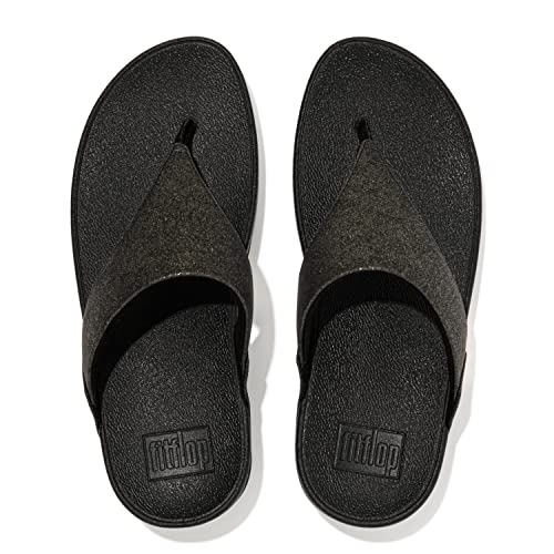 Image of FitFlop Women's Lulu Shimmer All Black Toe-Post Sandals