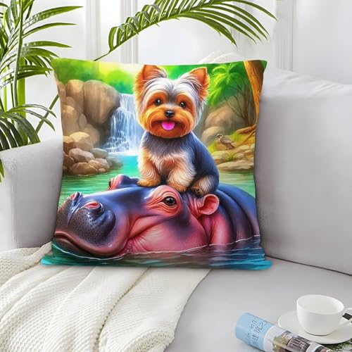 IXUEOUUXC Hippopotamus Funda De Almohada 3D Funda Almohada Suave Decoración del Hogar Modernas para Salón 2 Pack Regalo 40x40cm