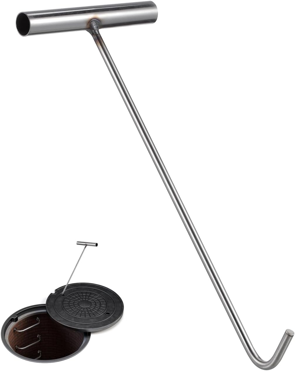 DOITOOL Manhole Cover Hook,15 Inch Heavy Duty Handy Hook,Stainless Steel Lifting,Storm Drain Cover Lifting Tool,Manhole for and Moving