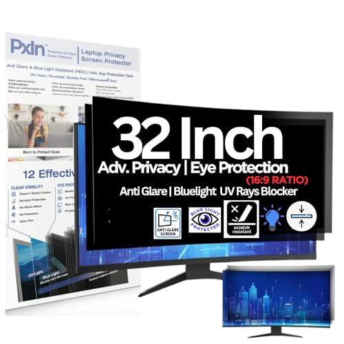Image of Pxin Techno Eye 32 Inch (16:9) Curved Monitor Privacy Screen Filter - NO Eye Strain | Anti-Blue Light + Anti-Glare | Privacy Screen Protector