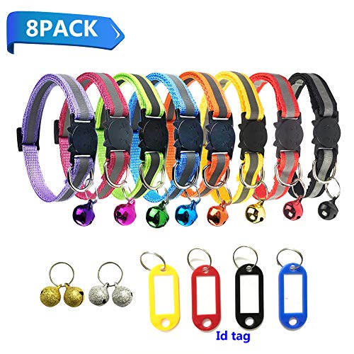 TCBOYING Breakaway Cat Collar with Bell & ID Tag, Mixed Colors Reflective Cat