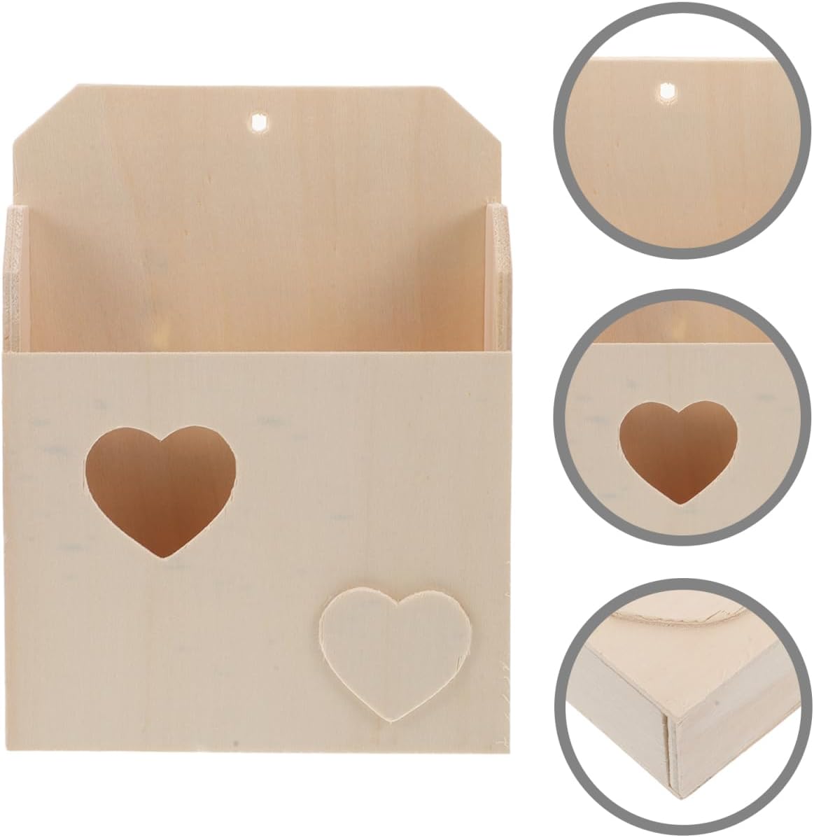 Love Envelope Box Unfinished Wooden Mailbox Wall Organizer Pencil Cup Kids Diy Crafts Holder 7.08X5.31X1.37 Inches