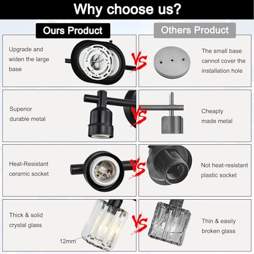 Image of Black Bathroom Vanity Light, 3-Light Bathroom Lighting Fixtures Over Mirror, Modern Crystal Wall Sconces with Crystal Clear Shades for Bedroom Living Room