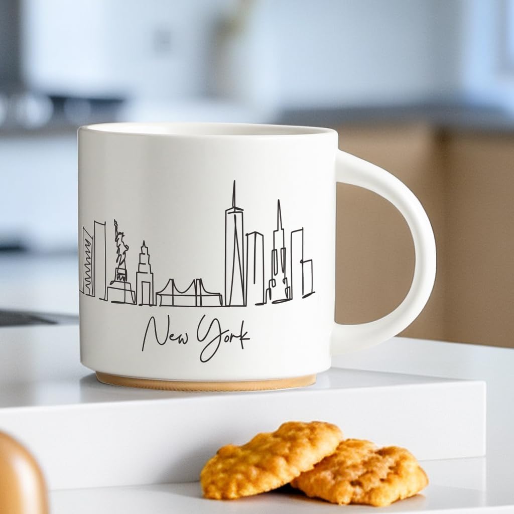 COLLECTIVE HOME - Skyline Ceramic Mug, Coffee Cup, Landscape Cups, 15 oz Tea Mugs, Elegant Personalized Mug with Gift Box, Luxurious Cups for Office and Home (New York)