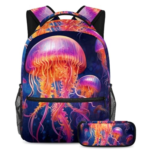 Sac à dos méduse sous-marine océan grand volume et sa trousse à crayons haute résistance