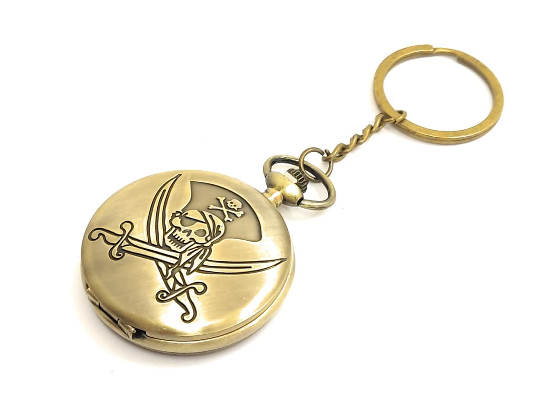 Auspice Danger Two Sword Pocket Watch Metal Keychain and Keyring (Bronze)