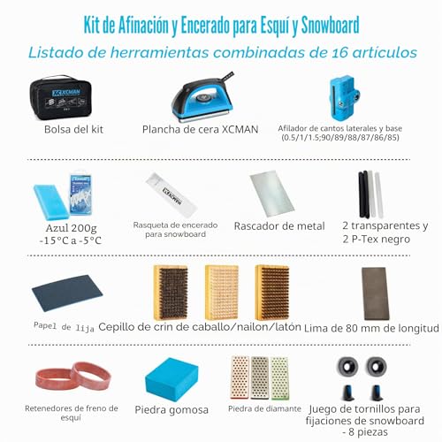 Miniatura 5 de Xcman Kit Completo De Afilado Y Encerado Para Esquí Y Snowboard Con Plancha De Encerado, Cera Para Esquí, Afilador De Borde Lateral, Reparación De Base Ptex, Piedra Goma, Piedras De Diamante Para