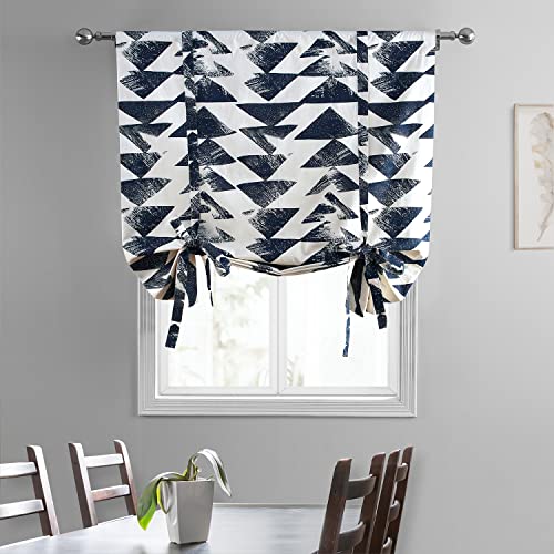 Image of HPD Half Price Drapes Room Darkening Tie Up Curtains 46 X 63 Inch Triad Printed Cotton Window Roll Up Balloon Curtain for Living Room, Kitchen PRTW-TUD35C-63 (1 Panel), Triad Indigo