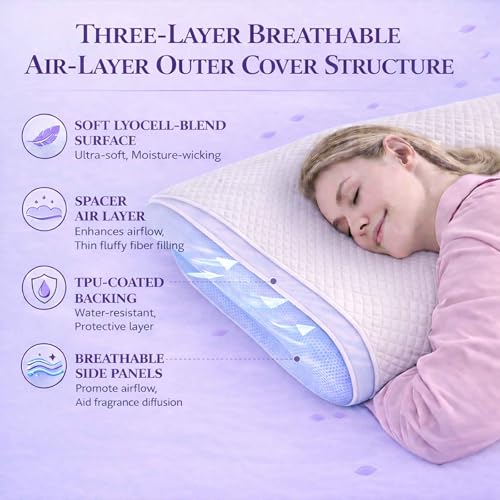 Seedollia Lavender Contoured Memory Foam Pillow, White Blue, 3.9" — view 5