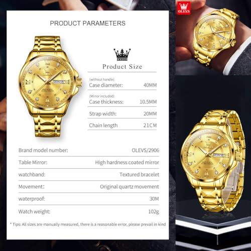 Image of OLEVS Watch for Men Stainless Steel Business Dress Analog Quartz Men Watch Large Face Day Waterproof Luminous Classic Wrist Watch
