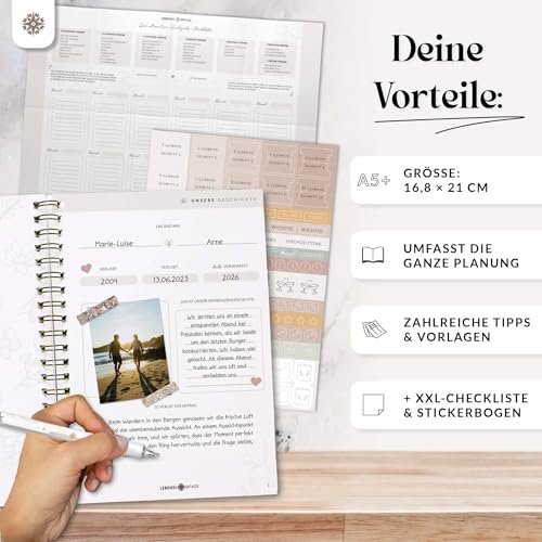 Lebenskompass® Hochzeitsplaner Buch mit praktischen Poster ALWAYS Wedding Planner mit Terminplan, Listen und Tipps für eine perfekte Planung einer Hochzeit - mit Stickern - A5 +