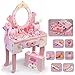 QSYY 28"Set da tavola per Bambini in Legno con Specchio e Sedia Tavolo e Sgabello Set, Rosa, Adatto per Bambini di età Superiore ai 3 Anni