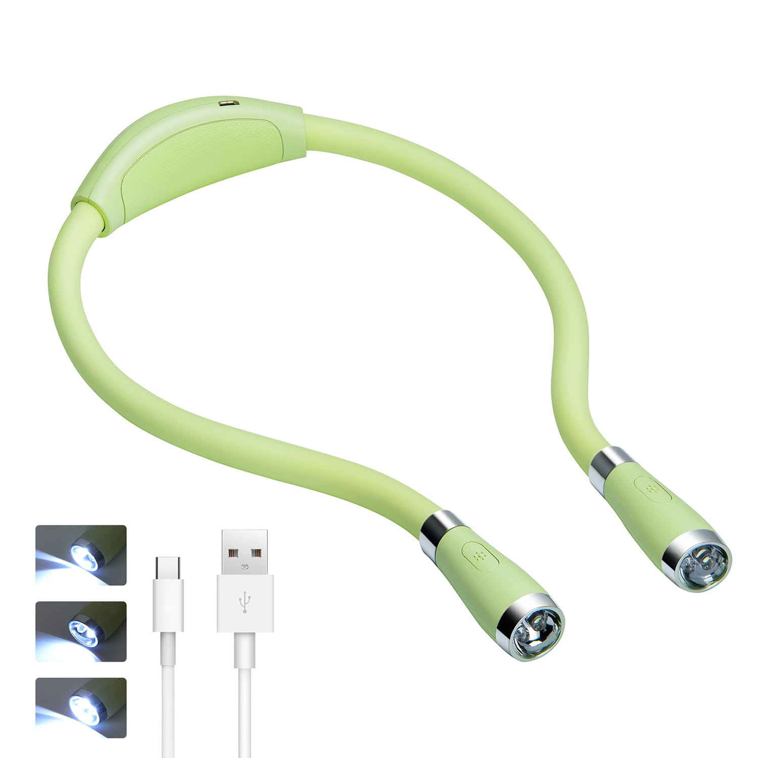 Nackenbuch-Licht LED Leselampe USB wiederaufladbar Freisprecheinrichtung 4 LED Birnen 4 einstellbare Helligkeit zum Lesen im Bett oder Lesen in Autolampe Grün grün