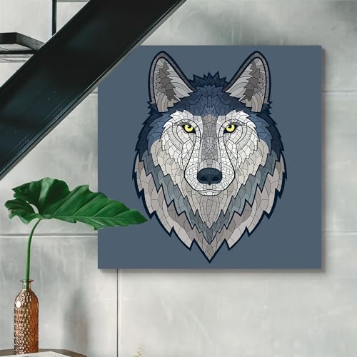 Image of ArtzFolio Wolf Head Mascot | Premium Canvas Painting for Bedroom & Living Room | Wooden Stretching | 16 x 16 inch (41 x 41 cms)