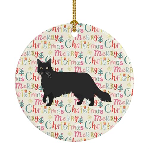 Caroline's Treasures Black Chantilly Tiffany Cat Christmas Ceramic Ornament Christmas Tree Hanging Decorations for Home Christmas Holiday, Party, Gift, 3 in, Multicolor