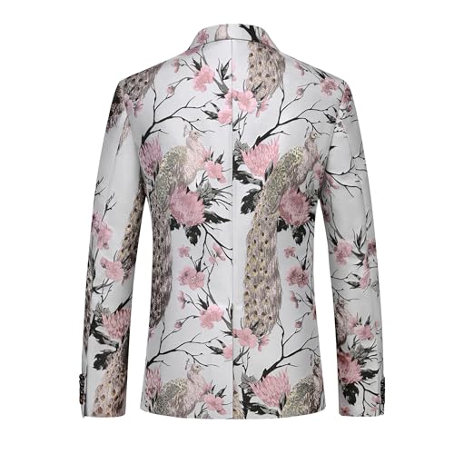 MOGU Mens Floral Blazer Paisley Suit Jacket Notched Lapel Tuxedo Men's Sport Coat for Casual Party Prom Size S Fuchsia by MOGU - Used condition - Image 4