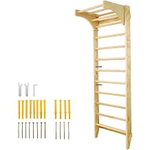 Swedish Ladder Wall Bar with Pull Up Bar, Wooden Stall Bars for Home Gym, Gymnastics Ladder for Strength Training, Stretching, Physical Therapy and Fitness Exercise Equipment, 286 lbs Capacity
