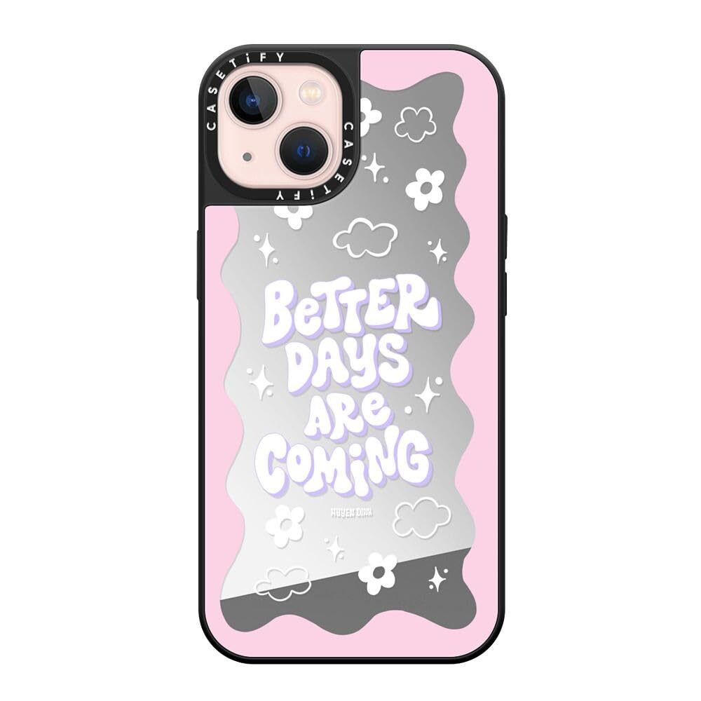CASETiFY Funda Mirror para iPhone 13 [reflectante/protección contra caídas de 1.5 metros/compatible con Magsafe] - Better Days are Coming - Plata sobre negro