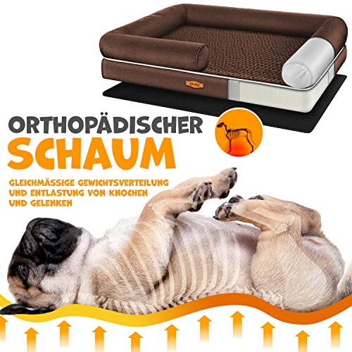 Lovpet® Orthopädisches Hundebett Hundekissen Hundekorb Relax, Inkl. Napf + 3X Kauknochen, Hundesofa für Kleine, Mittelgroße & Große Hunde, Bezug abnehmbar und waschbar, 91x71x22cm Braun
