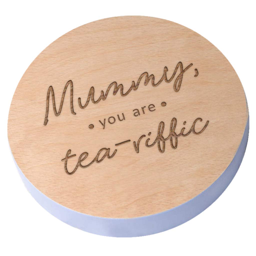 Engraved Wooden Drinks Coaster (Lavender) - Mummy, You are Tea-Riffic Design - Mummy Gifts from Daughter and Baby Son for Birthday - Gifts for Mummy Birthday for Mummy