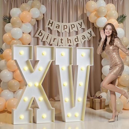 XV Marquee Letters Numero 15 Decoracion para Quinceañera, Roman Number 15 Light up Numbers for 15th Birthday Decorations, XV Light Up Letters Numbers Sign 4FT Warm Light