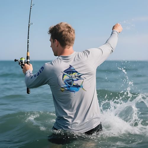 2 Pack Fishing Shirts for Men Long Sleeve UPF 50+ Sun Protection Shirt Moisture Wicking Rash Guard T-Shirt4