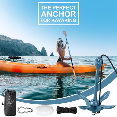 Image of MorningRo 1 Pack 1.5 /3.5 lb Marine Kayak Anchor Kit with 40ft Rope and Buoy Folding Grapnel Boat Anchor Kit Kayak Fishing Accessories for Small Boats, Canoe, SUP Paddle Boards