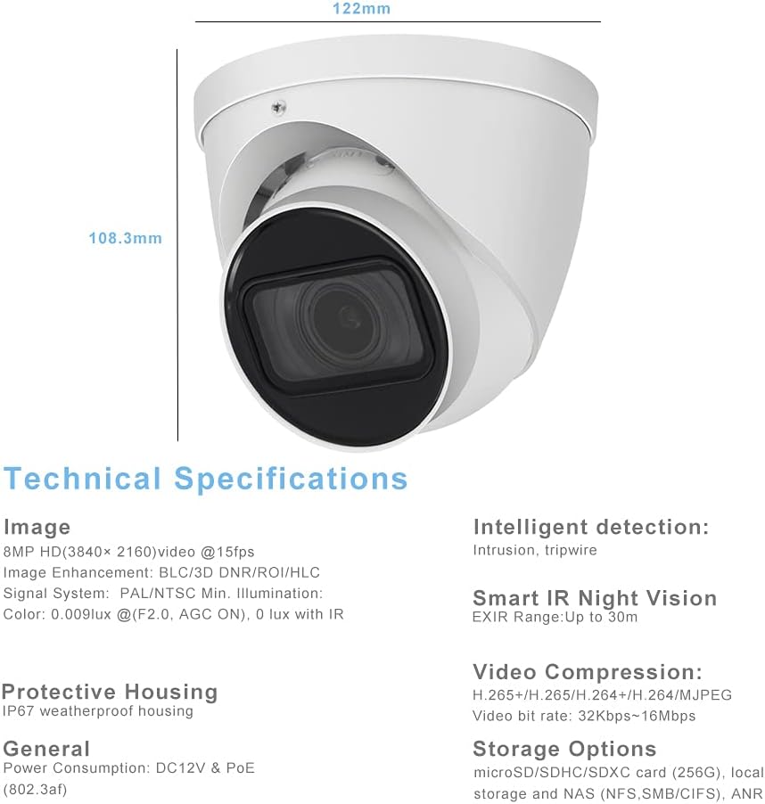 Exclusive Discount 60% Price 8MP Starlight POE IP Camera , 2.7mm–13.5mm,5X Vari-Focal Zoom,60m IR Eyeball Camera, Smart Detection,H.265+, SD Card Slot