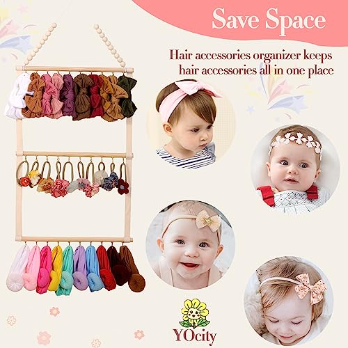 YOcity Headband Holder Organizer for Girls' Hair Accessories - Bow, Clip, Tie, Headband Storage Hanging Decor for Nursery Toddler Girls' Room (Beige) — view 5