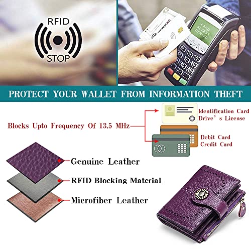 Sendefn Small Womens Wallet Leather Bifold Card Holder Rfid Blocking With Zipper Coin Pocket #TOP4