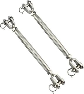 2 Set- Turnbuckle Hook, M8 Jaw and Jaw Turnbuckle Stainless Steel Jaw and Jaw Turnbuckle, Closed Body Marine Turnbuckle Jaw, 2550lbs Working Load Limit, Durable for Wire Rope Cable (M8)