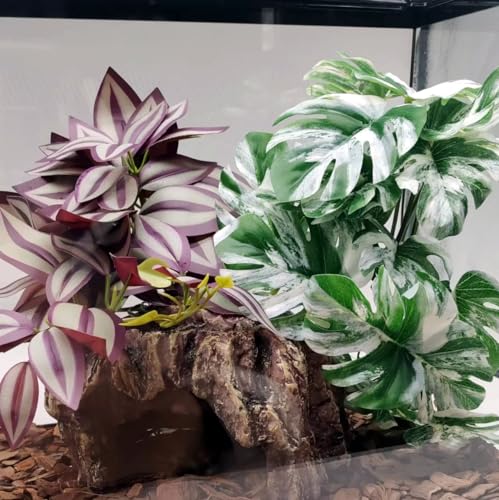 FLmoving 2Pack Reptile Fake Plants for Terrarium, Amphibian Habitat Decor Artificial Hanging Plants with Suction Cup, Artificial Leaves for Snake Tank Accessories.-Zebrina Purple