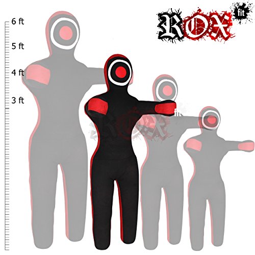 Rox Fit Grappling dummy realista recto estilo brasileño jiujitsu bolsa de entrenamiento (3 m, 4 ft, 5 ft, maestra (sin relleno), negro y rojo
