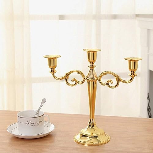 Miniatura 4 de WEISIPU Elegantes portavelas de metal dorado Portavelas de 3 brazos de metal para decoración del hogar, fiesta, comedor, boda, regalo