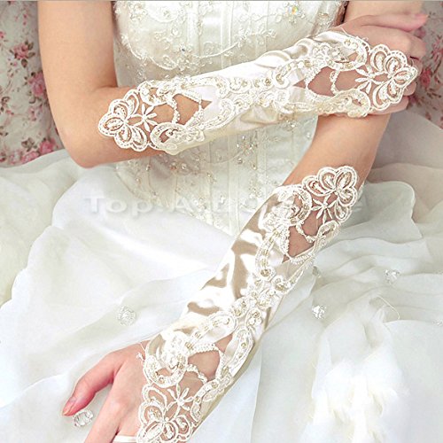 Vktech New Bride Dress Costume Fingerless Sequins Lace Satin Wedding Bridal Gloves