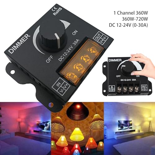 LED Dimmer DC 12V 24V für LED-Streifen Helligkeitsregler Lichtleiste PWM Regler 30A schwarz